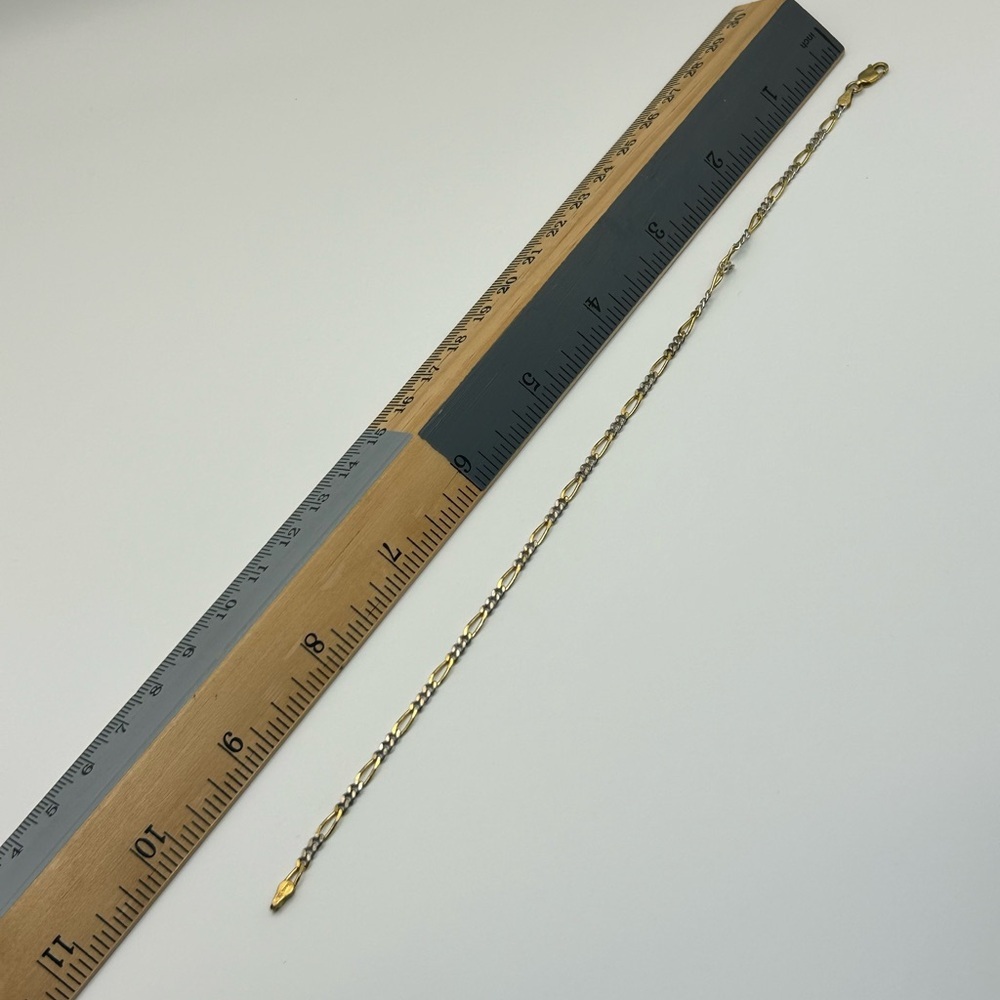 Sterling Silver Anklet Italy KA 1772 Stamped 925 Dainty Two-tone Oval Link - Picture 5 of 8